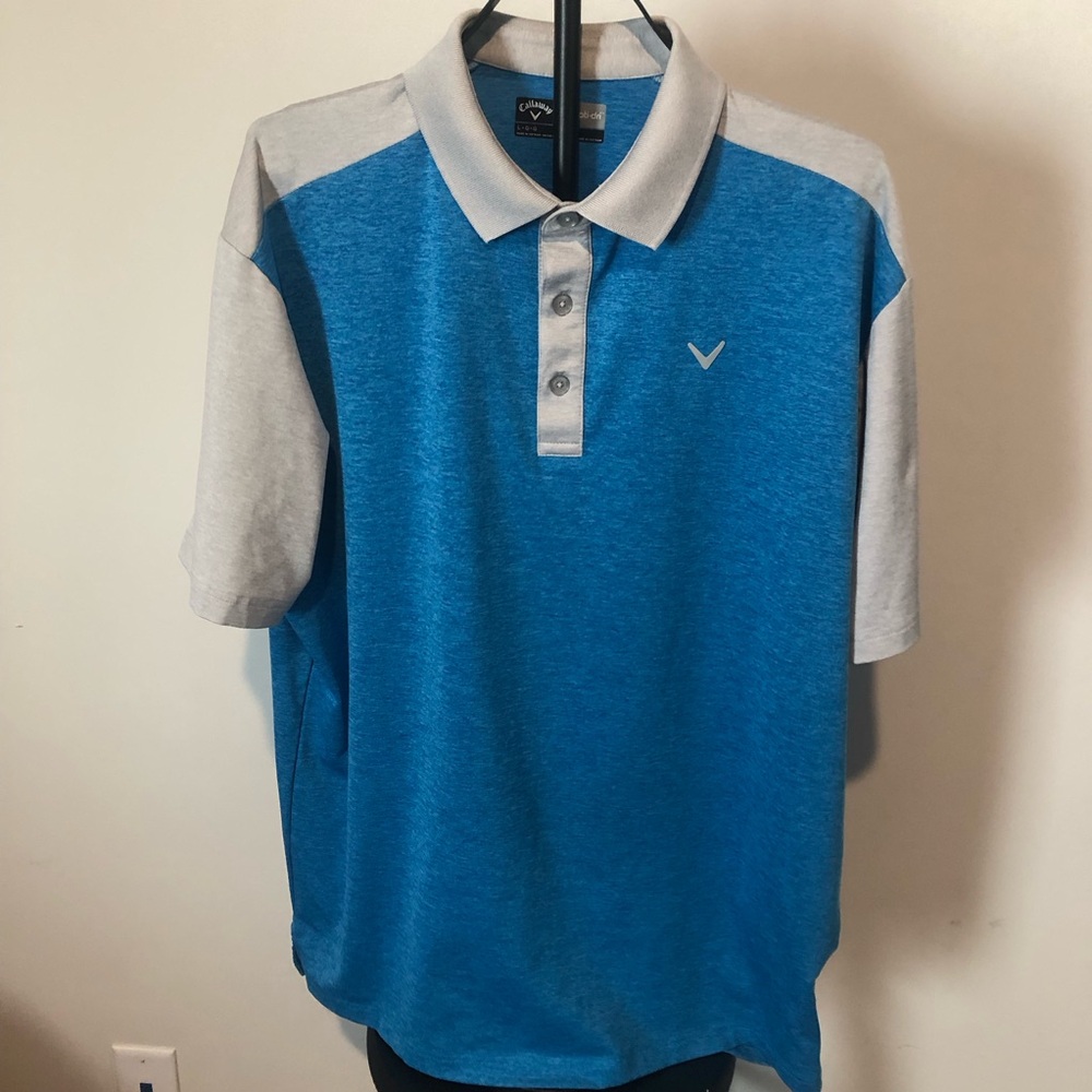 Callaway Teal Blue with Light Gray Sleeve Polo